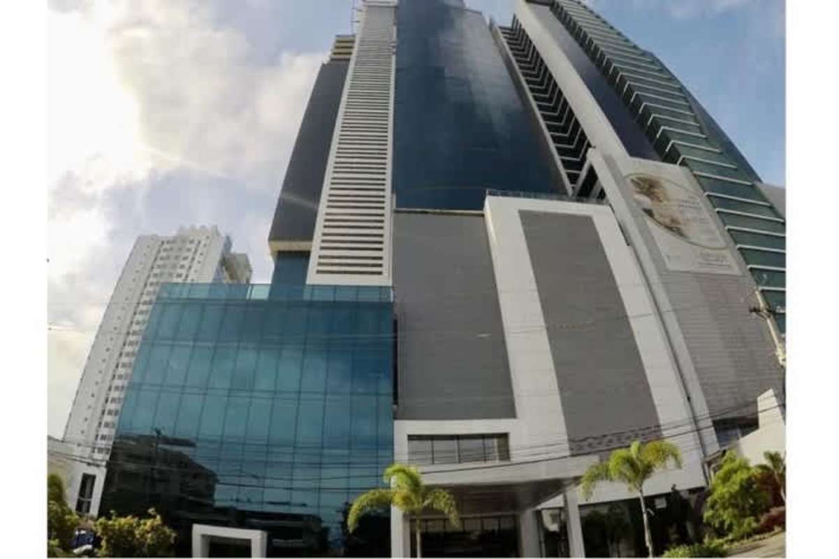 High-rise commercial tower with glass curtain wall in Obarrio Panama City