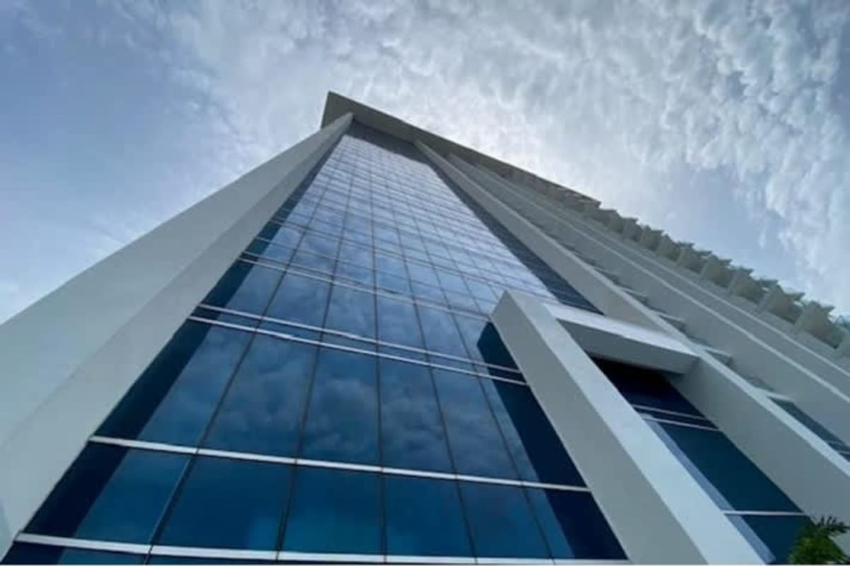 Granite kitchen countertops and stainless steel appliances in apartment at PH Megapolis Panama