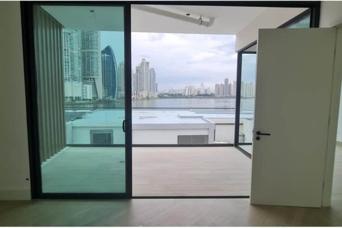 Glass balcony overlooking bay skyline Ocean Villas Ocean Reef Punta Pacifica Panama