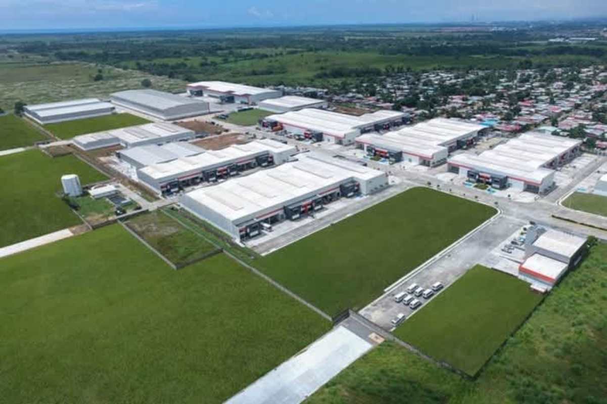 Aerial industrial park Panapark Free Zone with green areas and warehouses Panama