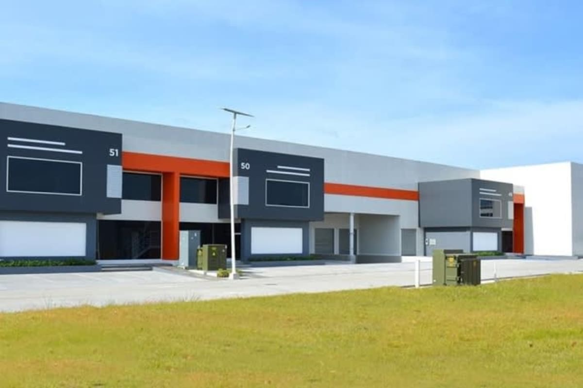 Contemporary design warehouse building with utilities and landscape at Panapark Free Zone Panama