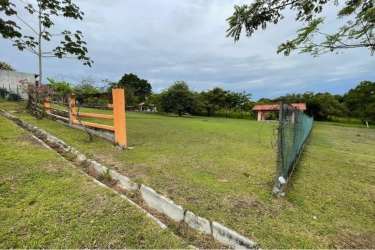 Fenced residential lot with grassy yard and trees with bohio in San Carlos Panama