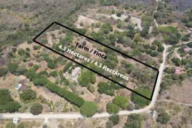 Aerial image of farm boundaries with dirt access routes and tree clusters in San Carlos Panama