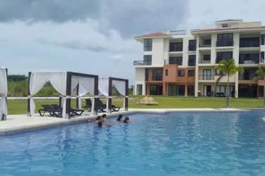 Aerial shot of twin towers Casa Real in Vista Mar Golf Beach Resort San Carlos Panama