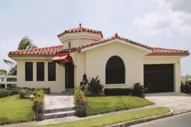 Two-story Mediterranean villa red tile roof balconies Vista Mar San Carlos Panama