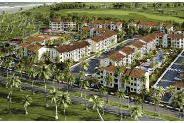 Luxury tennis courts surrounded by lush gardens at Marina Golf San Carlos Panama