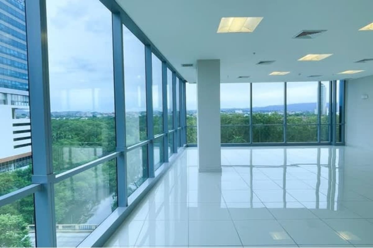 Spacious corner office with glass walls panoramic views business rental Costa del Este Panama