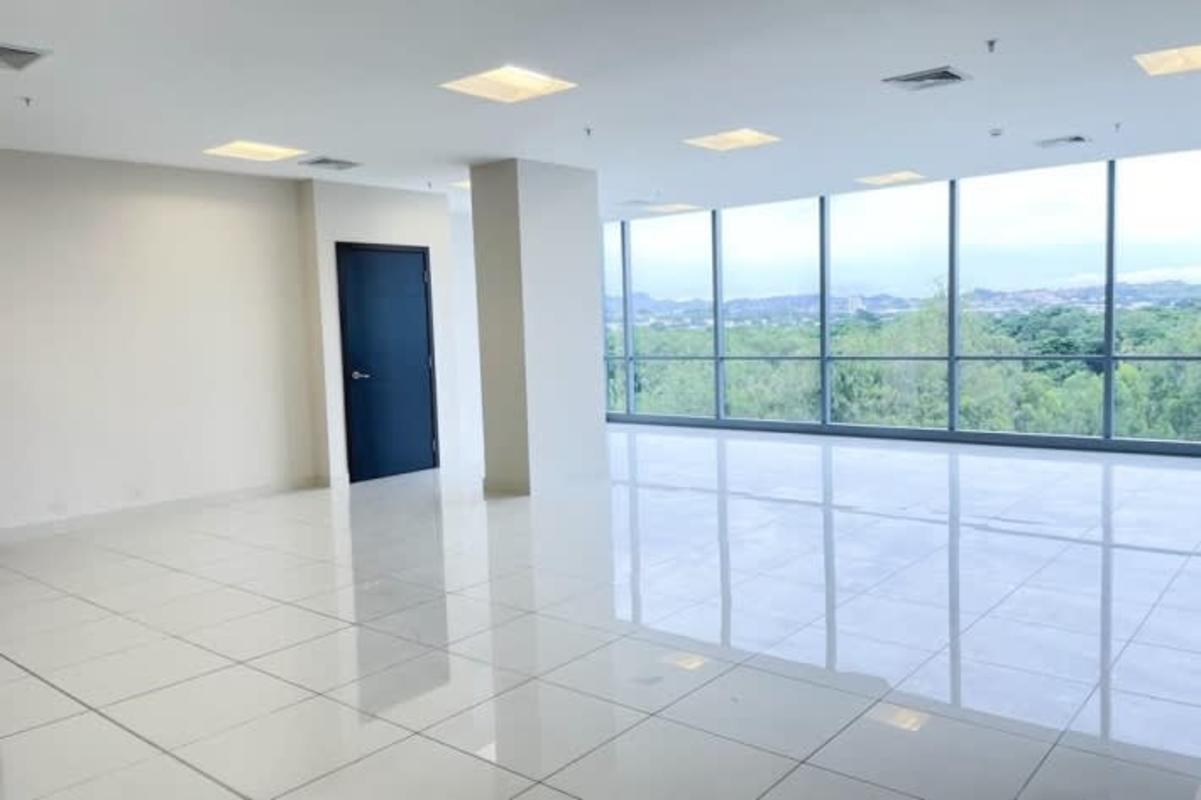 Open-plan modern office with porcelain flooring recessed lights and AC in Costa del Este