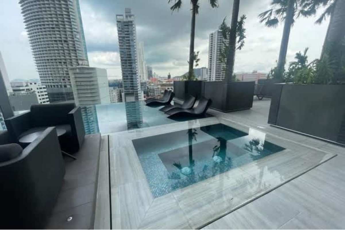 Contemporary living dining room with balcony city view at Nuovo by Armani Panama City
