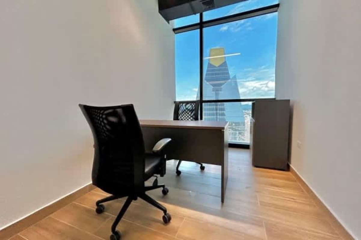 Minimalist office space with city views, glass walls Tower Financial Center Panama City