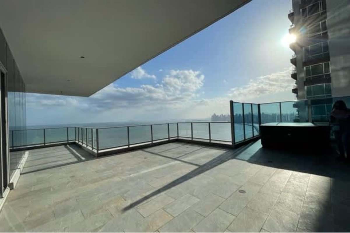 Modern balcony terrace with jacuzzi and Pacific Ocean view Costa del Este PH Toledo Panama