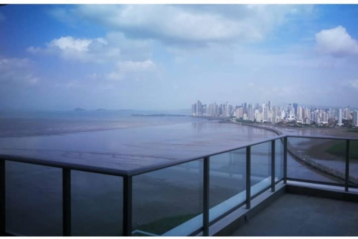 Modern terrace with panoramic Pacific Ocean and Costa del Este skyline views Panama