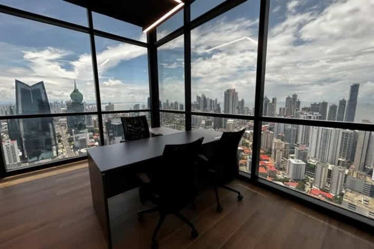 Elegant lobby and reception area with security at PH Tower Financial Center Panama City Financial District