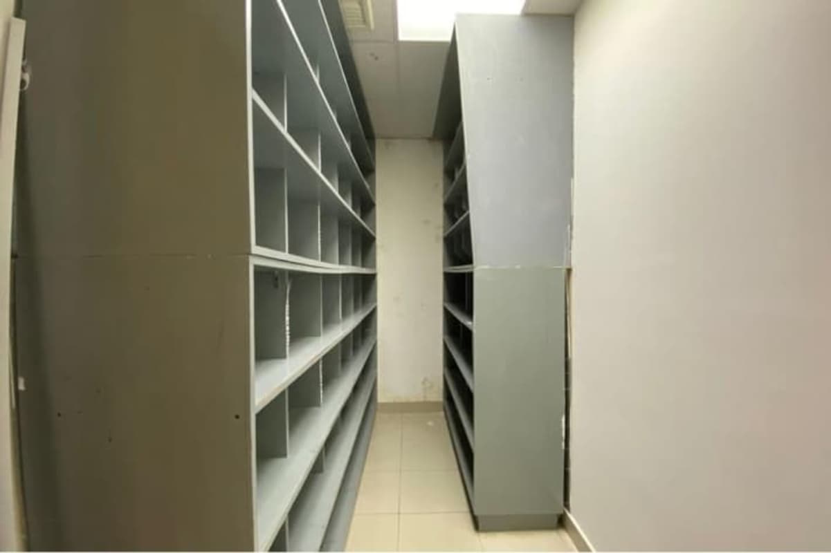 Storage room with large shelving units ideal for office supplies at PH BICSA Tower Obarrio Panama