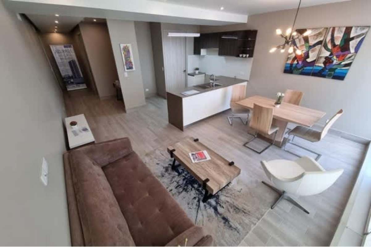 Modern apartment floor plan with 2 bedrooms, balcony, kitchen in PH Azurre 42 Panama