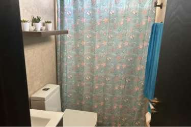 Contemporary bathroom colorful curtain wall shelf Ibiza Beach Residences Bijao Panama