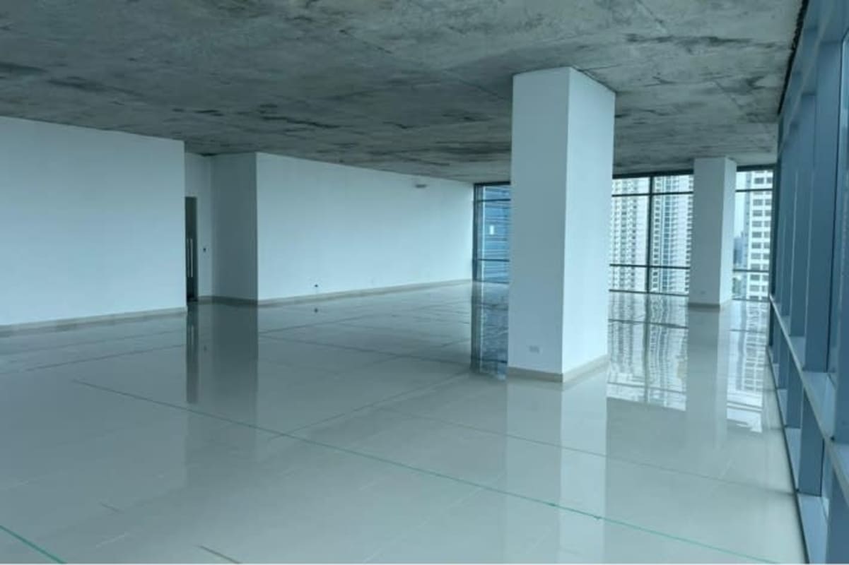 Modern empty commercial interior open layout with city views Prime Time Tower Costa del Este