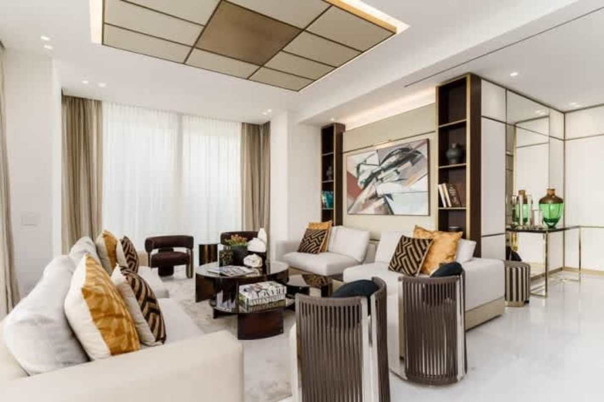 Italian kitchen design marble island embedded appliances La Maison Fendi Casa