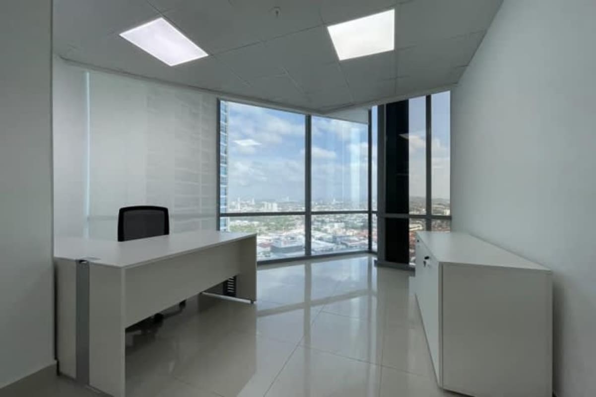 Bright open plan workspace with ergonomic desks at Financial Park Costa del Este Panama