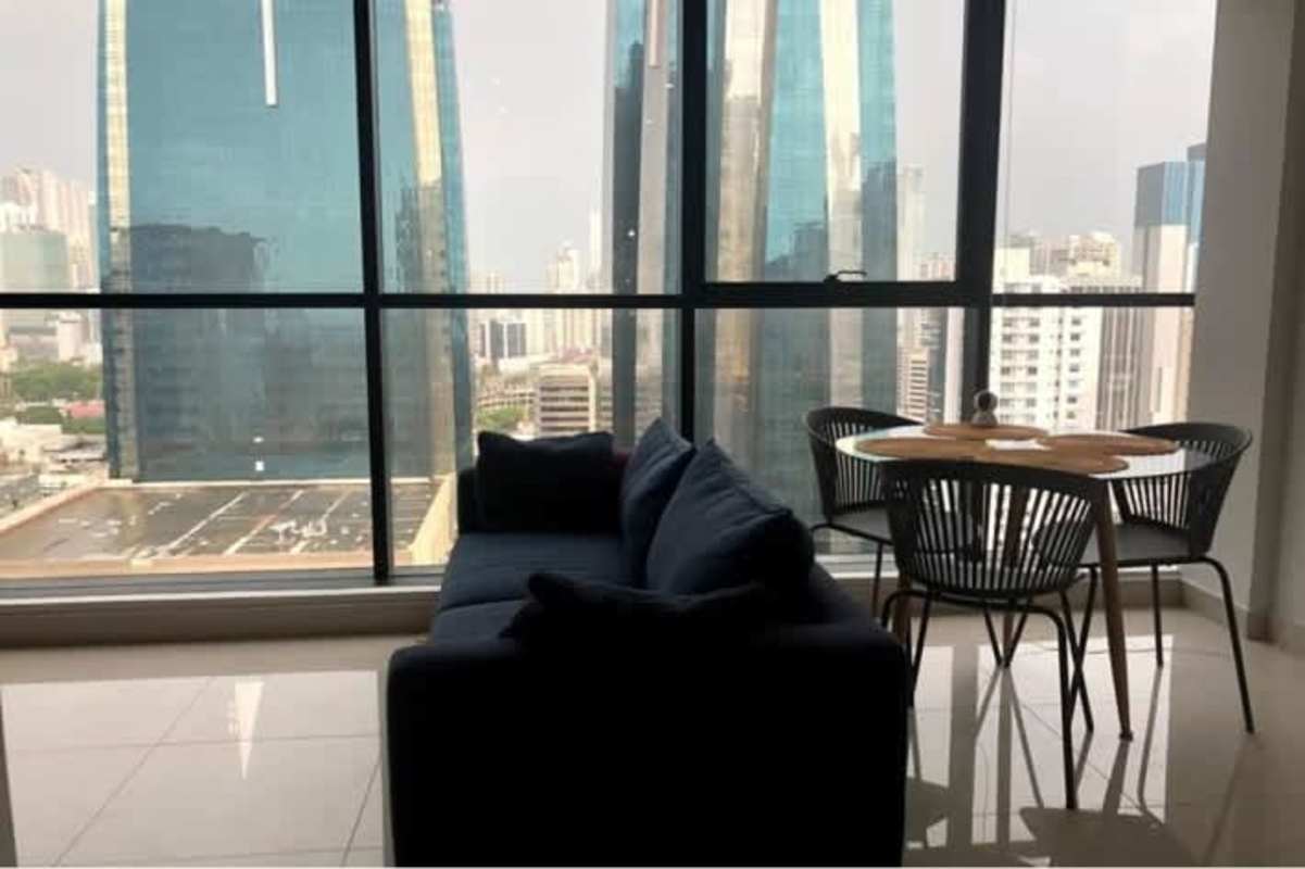 Living dining room with skyline vistas modern design Obarrio Tower Panama