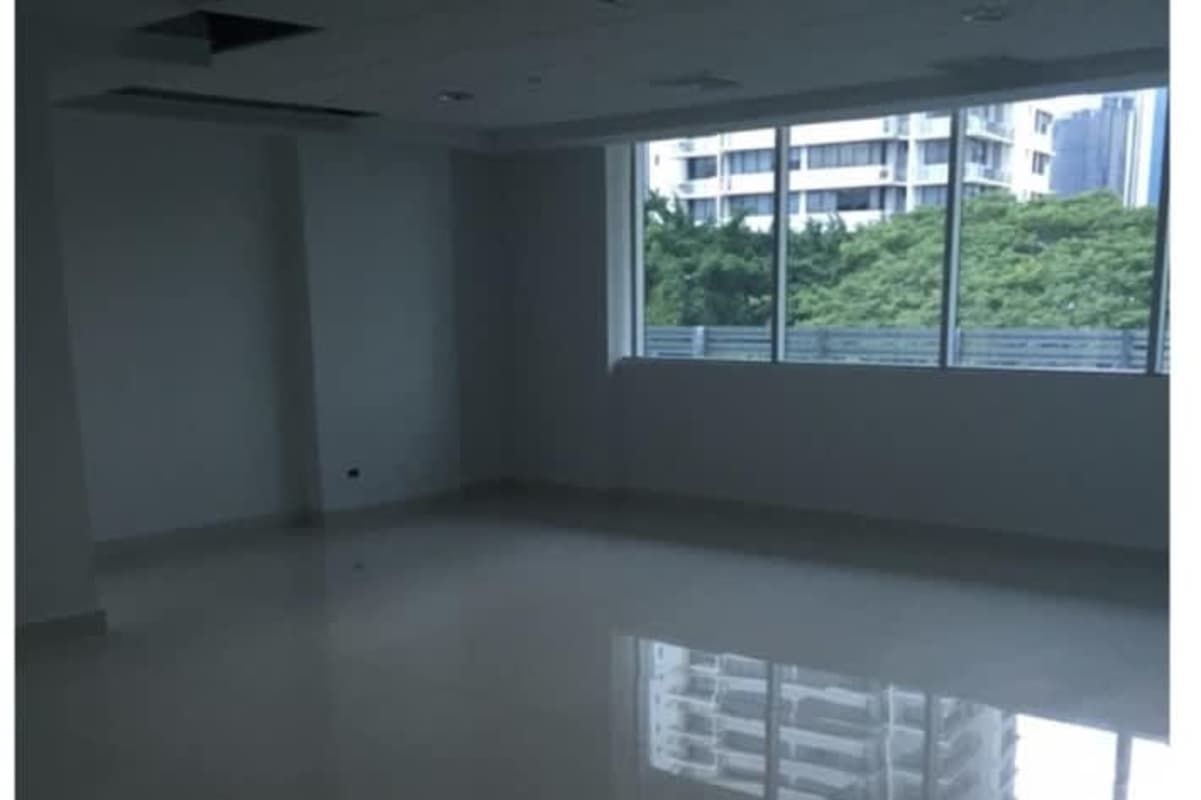 Office lobby with tiled flooring glass partitions Midtown Tower Panama City