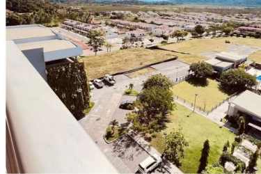 Aerial showing residential towers, gardens, and recreation spaces in Panama Pacifico
