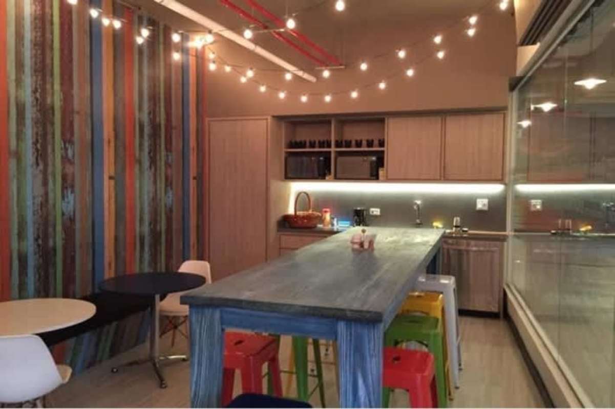 Glass-partitioned corridor with modern design in corporate Tower Bank Panama City