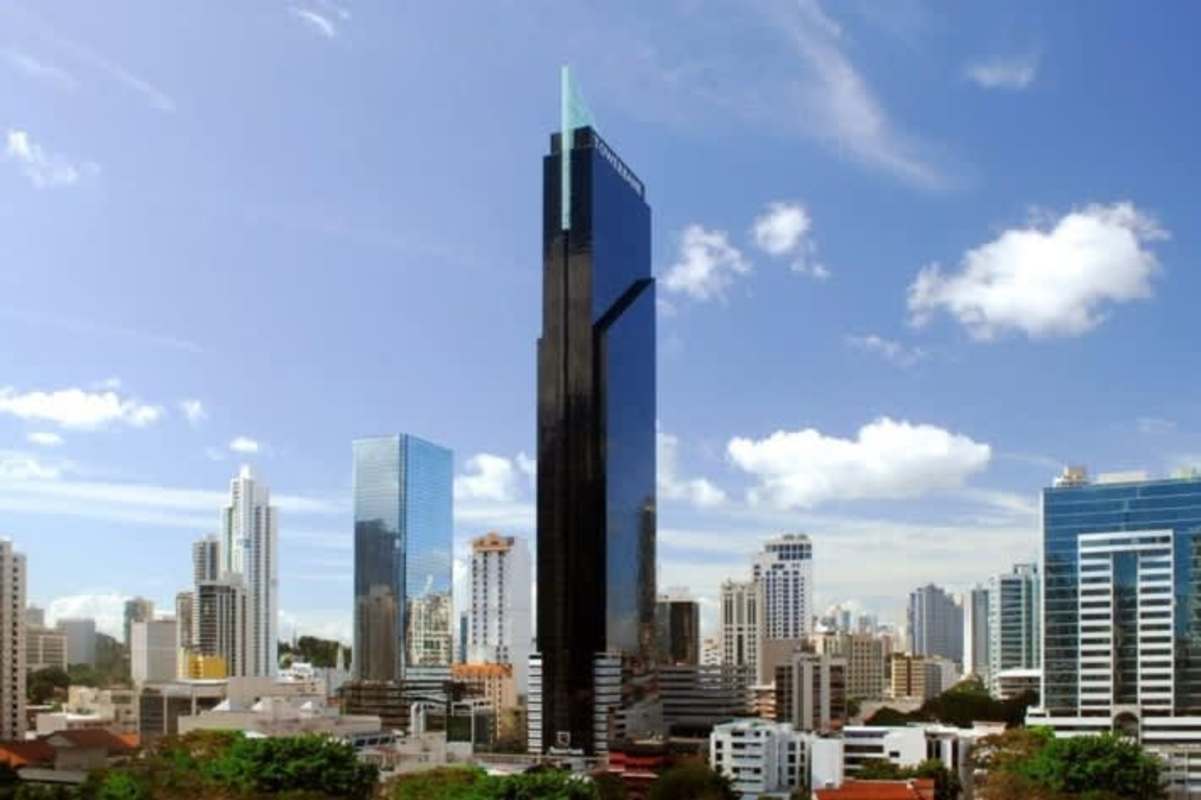 Aerial skyline of Panama City visible from Tower Bank office floors