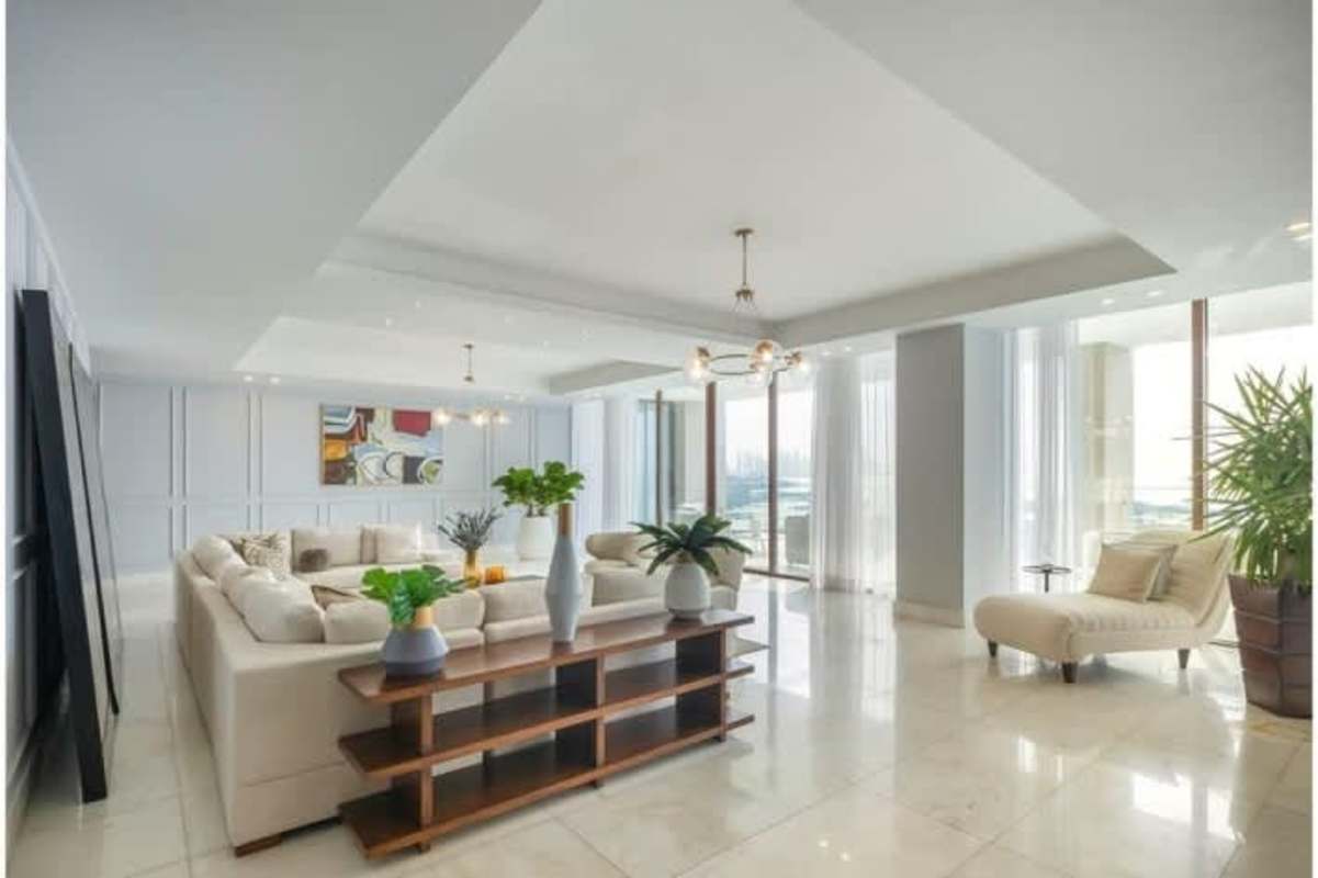 Modern luxury kitchen with granite counters and Pacific Ocean view in PH The Residences Punta Pacifica Panama