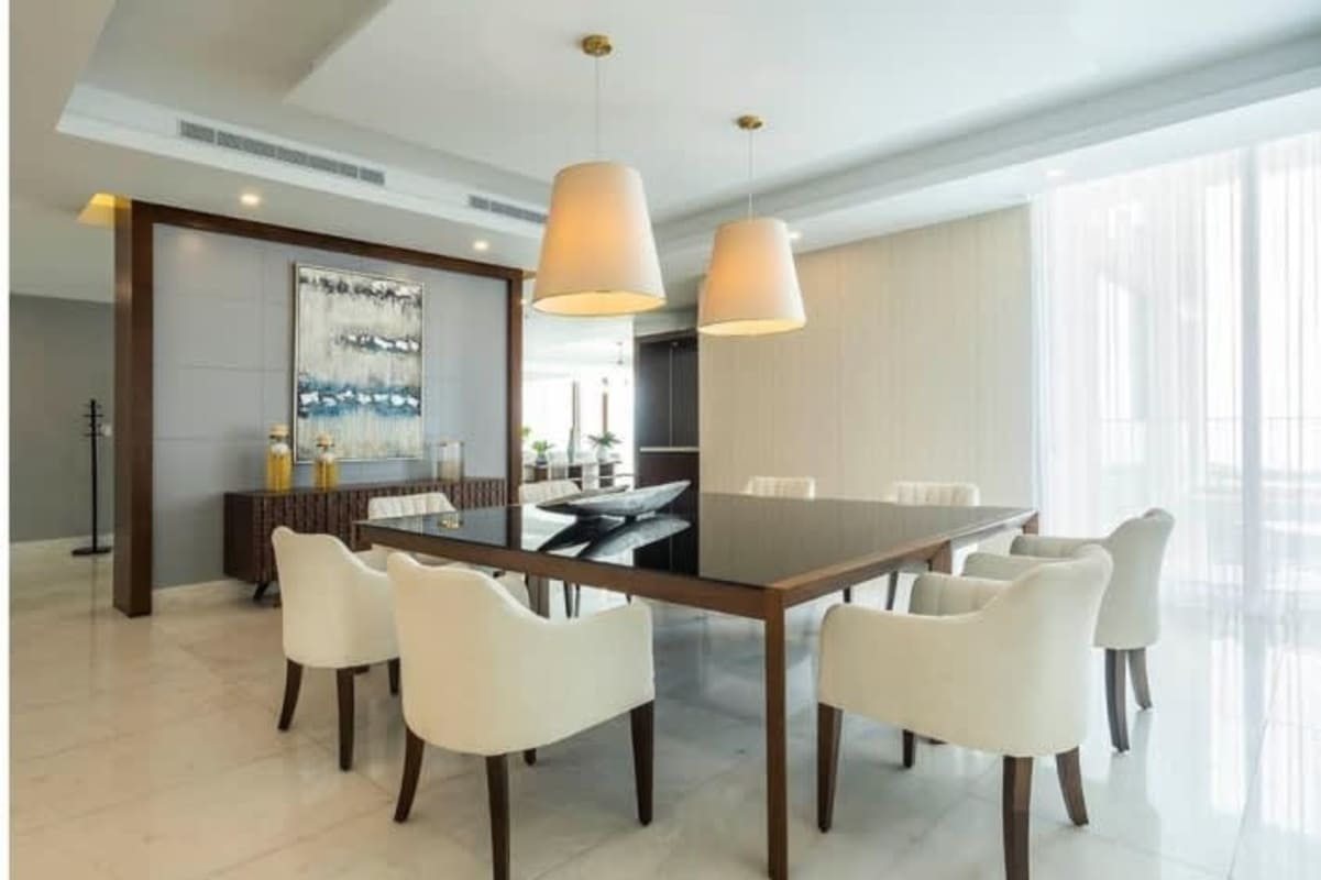 Spacious den or family room in luxury condo tower PH The Residences Punta Pacifica with marble floors and elegant finishes.