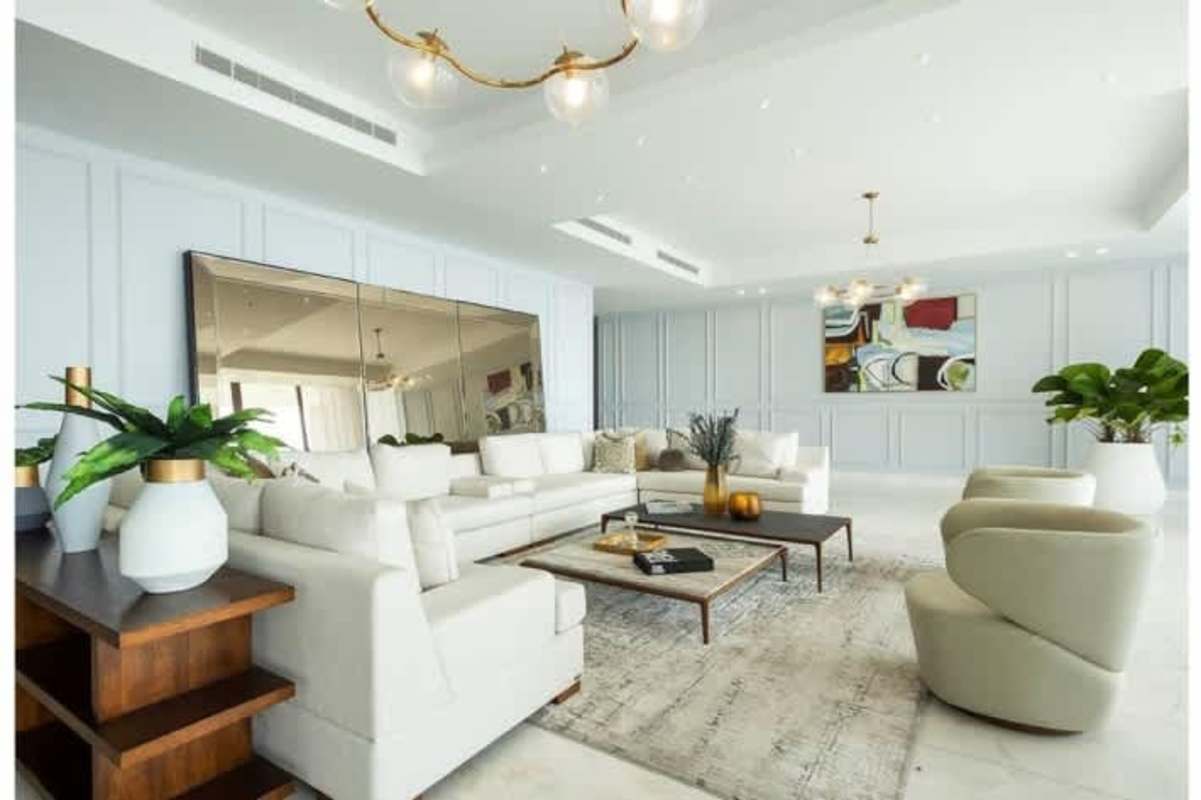 Elegant dining area with marble floors and spectacular Pacific Ocean views in PH The Residences Panama City