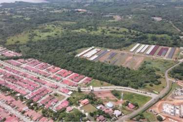 Main asphalt road access on commercial section of development land in La Chorrera