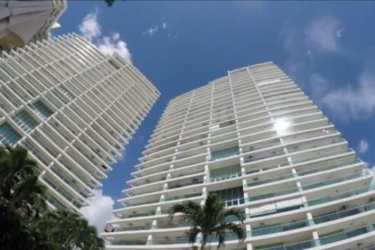 Open-plan living dining room modern decor marble floors oceanview Bahía Tower Panama