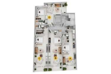 Boutique apartment floor plan overview with balconies and modern layout in Santa Ana Panama