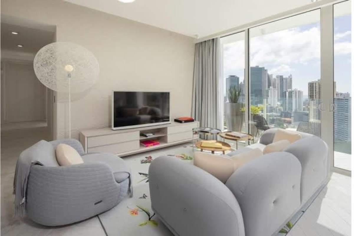 Modern apartment kitchen with Italian cabinetry marble countertops built-in oven PH Marbella Tower Panama