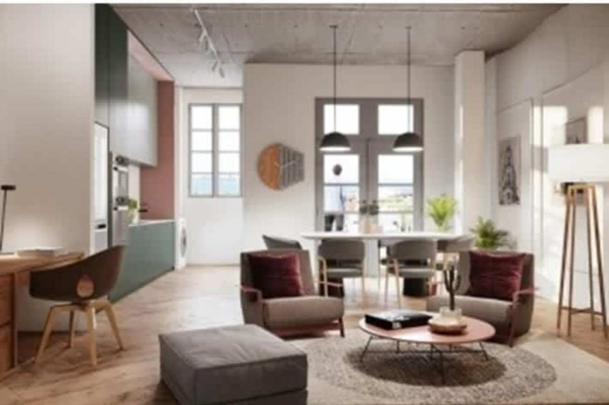 Spacious modern living dining room with wood floors large windows in Casco Antiguo Panama