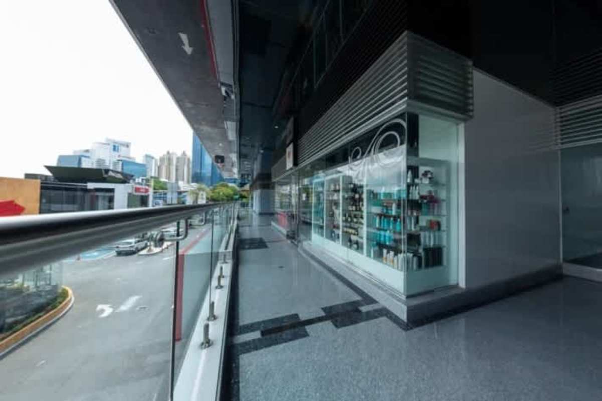 Modern glass commercial tower in Vía Brasil Obarrio Panama City