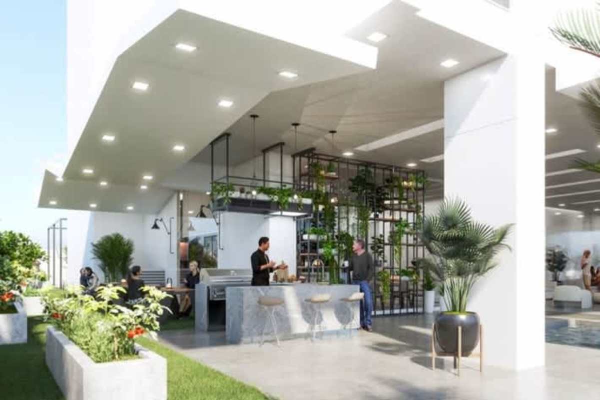 Modern BBQ and outdoor dining lounge at rooftop PH Coco del Mar San Francisco Panama