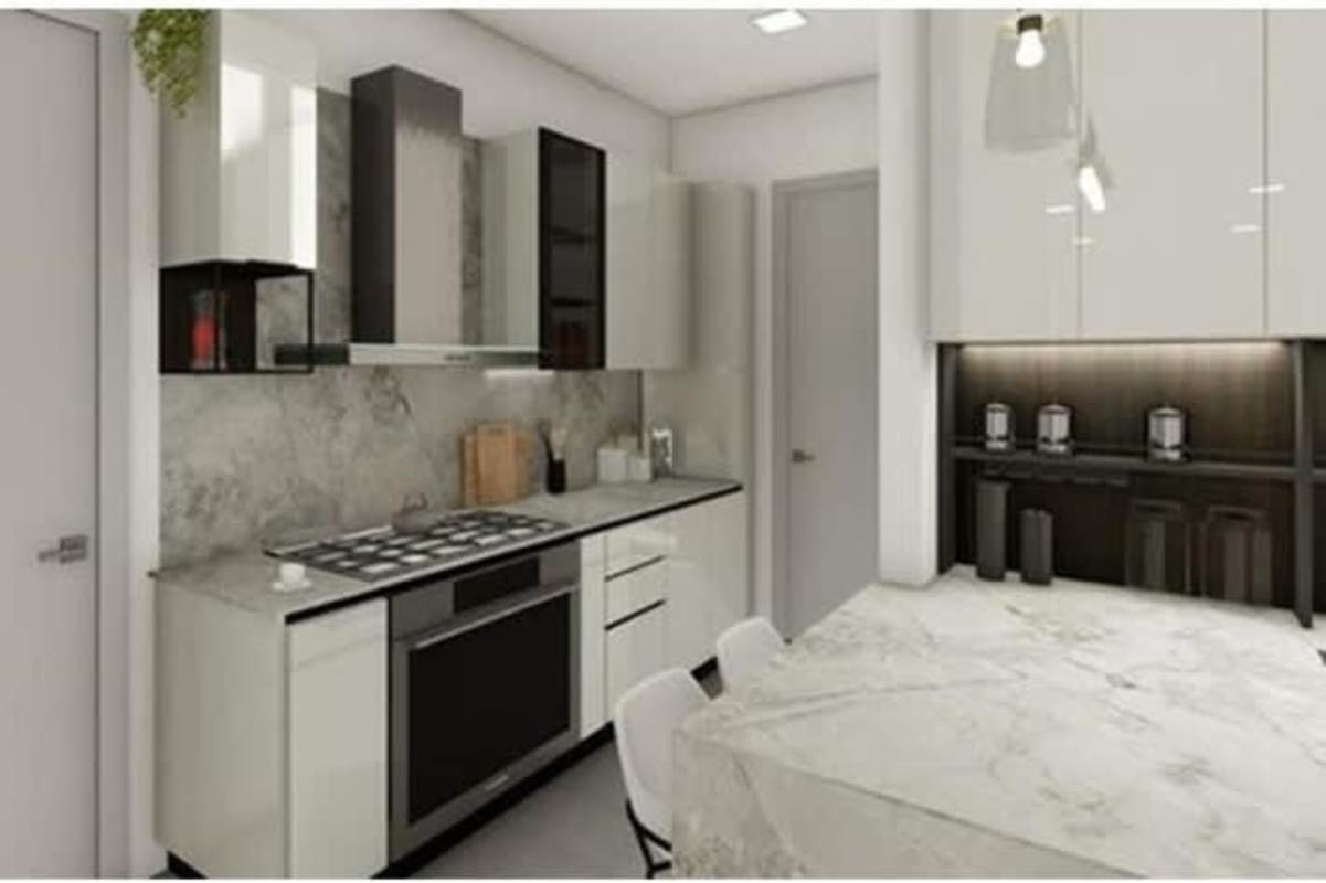 Kitchen with gas cooktop, marble counters, open dining at The Ivy Santa Maria Panama