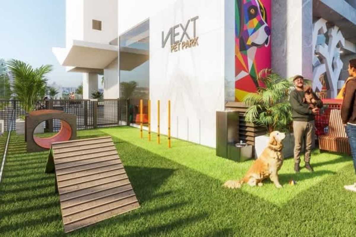 Apartment complex fenced pet park with tunnels, ramps, and mural PH Next Coco del Mar Panama