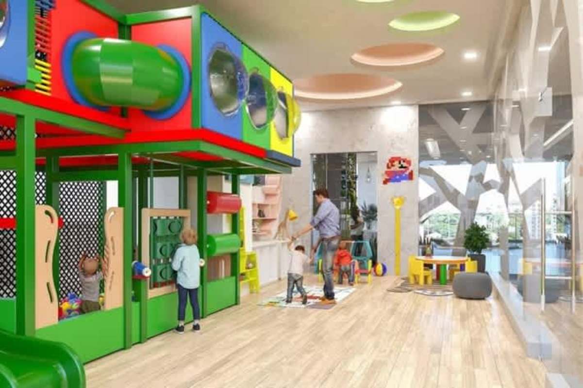 Children's play zone with bright colors and activity structures at PH Next Panama luxury tower