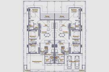 Detailed two-story duplex floor plan layout
