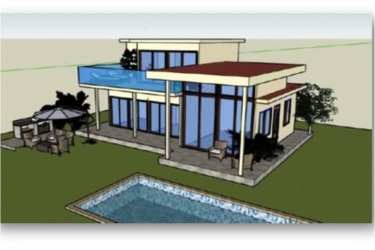 Render of contemporary two-story villa with pool, suitable for Playa Toro lot