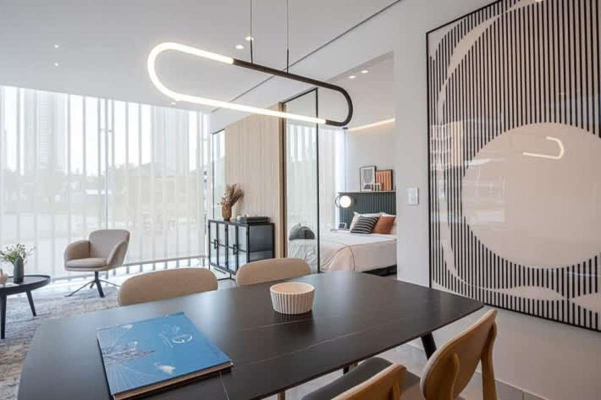 Modern gym with panoramic floor-to-ceiling windows at PH Central Tower Costa del Este Panama