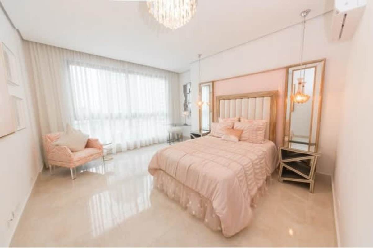 Modern living room with panoramic ocean views, marble flooring in PH Ocean House Costa del Este Panama