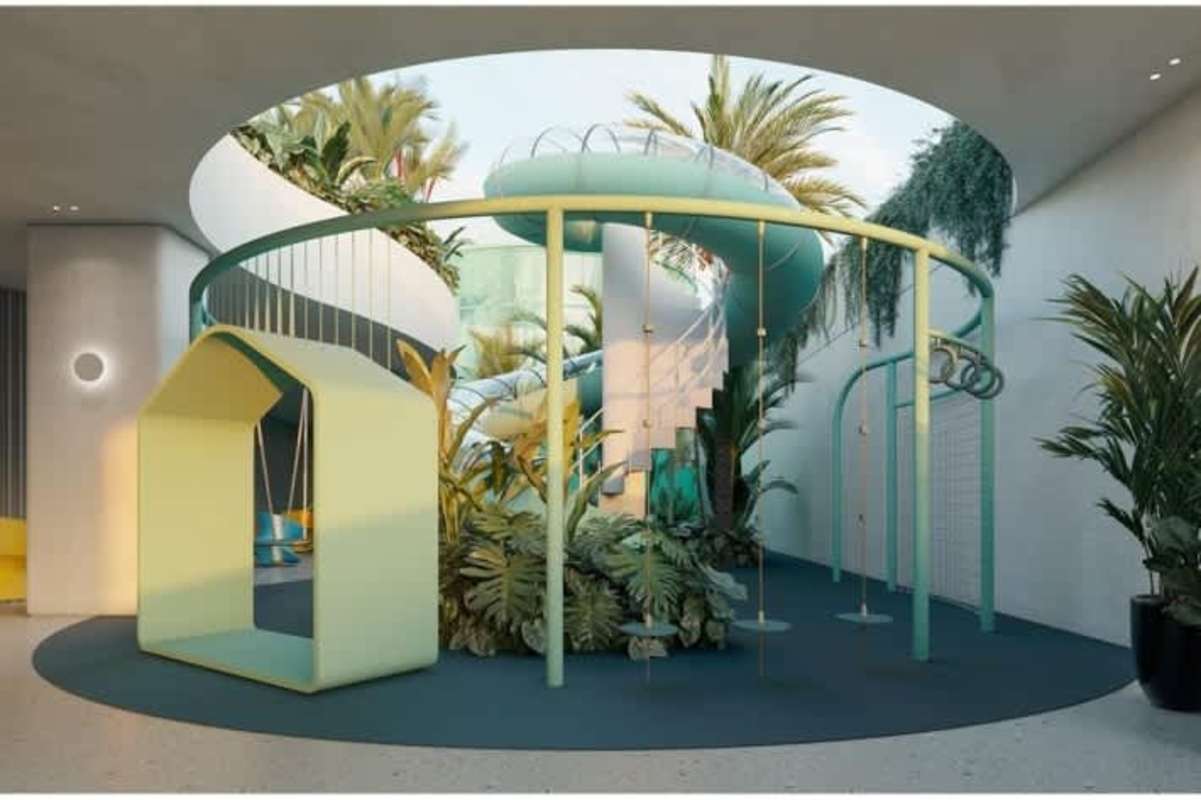 Lush indoor playground with slides and colorful decor in Park Habitats Panama