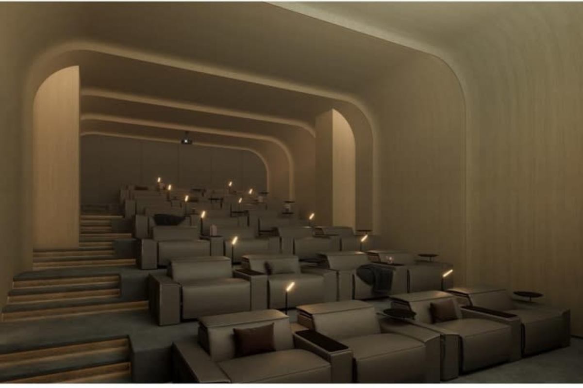Home theater with tiered seating and ambient lighting in Park Habitats Panama