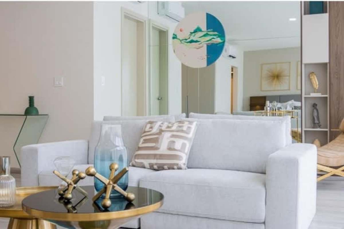 Elegant furnished living room with AC at PH Skypark Costa del Este Panama City