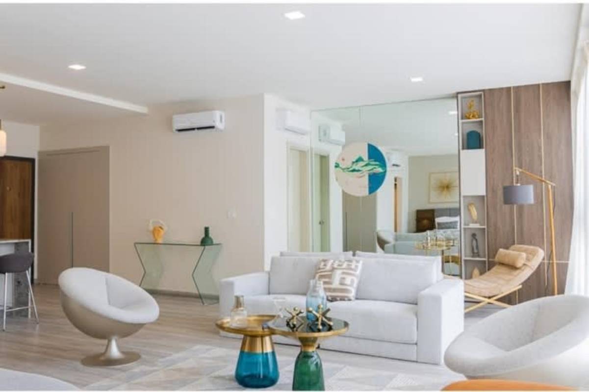 Open plan living and kitchen area with granite finishes PH Skypark Costa del Este Panama