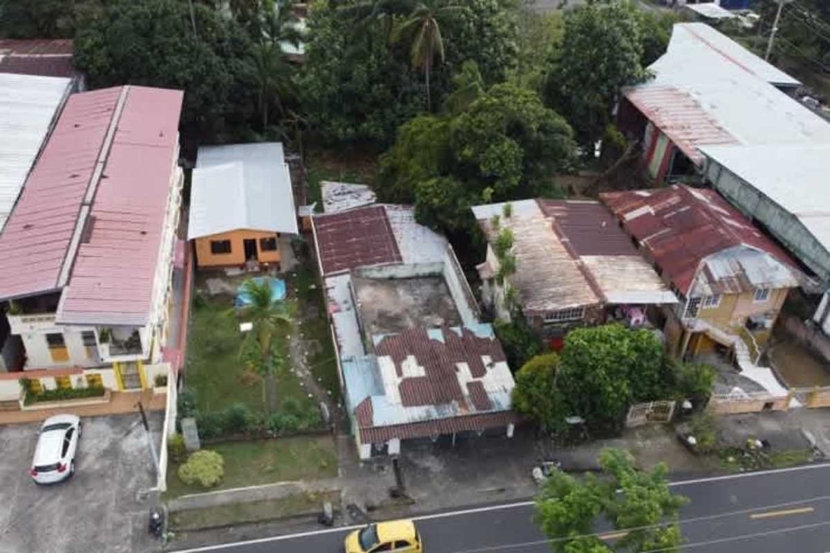 Urban aerial view of development lot in Parque Lefevre close to Via España in busy Panama City zone